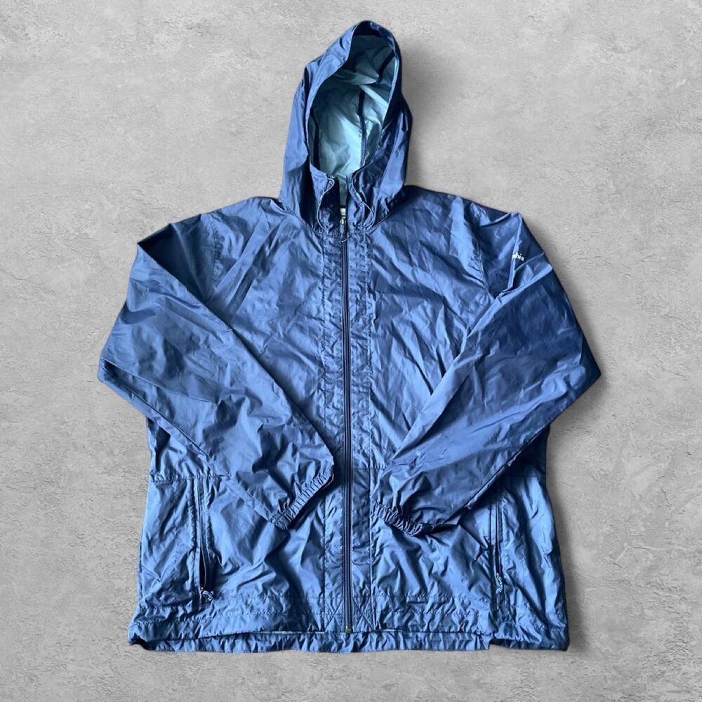 Columbia Women's Plus Size Hooded Windbreaker 1X Blue Gorpcore Hiking